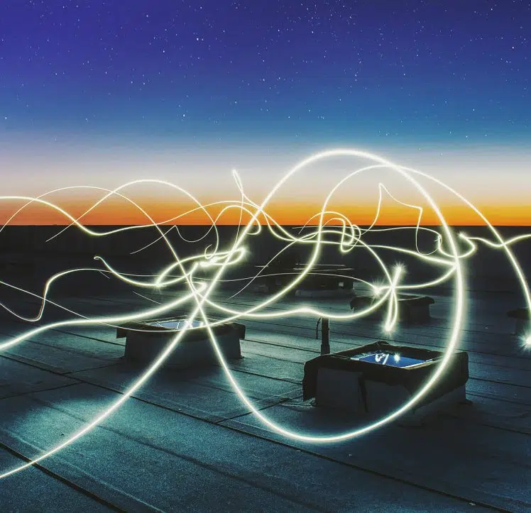 Energetic lines across a dusky sky
