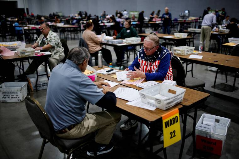 REUTERS/EDUARDO MUNOZ
                                Electoral workers count votes today during the 2024 U.S. presidential election, in Milwaukee, Wisc.