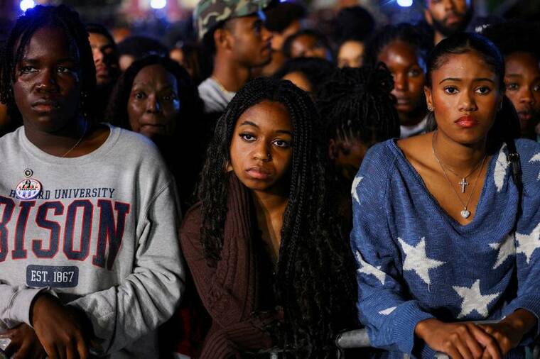 REUTERS/KEVIN MOHATT/FILE PHOTO
                                Attendees react to early election results at Democratic presidential nominee Vice President Kamala Harris’ election night rally during the 2024 presidential election, at Howard University, in Washington, on Tuesday.